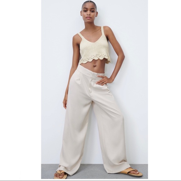 NEW ZARA BEIGE WIDE LEG PANTS - Picture 8 of 8